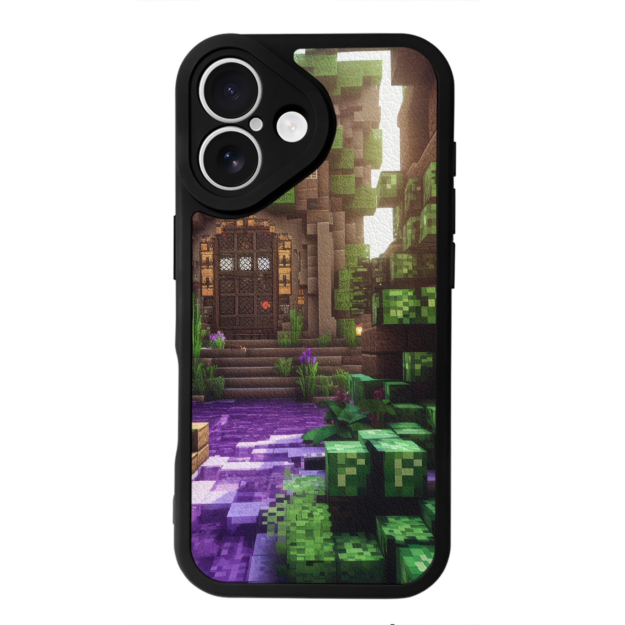 （画像用） マインクラフト ブロックの世界 Minecraft MC Block world 【iPhone 16シリーズ対応】シリコンスマホケース（レザー調） 材質：シリコン